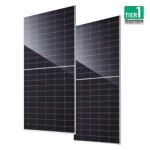 Placa Solar 605-625W Bifacial G12 N-TYPE Full Negro | Marco Plata Malla Blanca