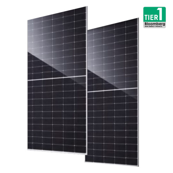 Placa Solar 605-625W Bifacial G12 N-TYPE Full Negro | Marco Plata Malla Blanca